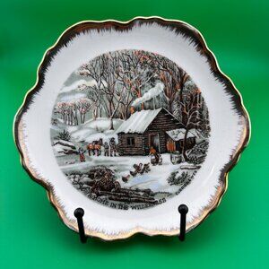 A HOME IN THE WILDERNESS BY CURRIER & IVES VINTAGE WALL HANGING PLATE, 7"